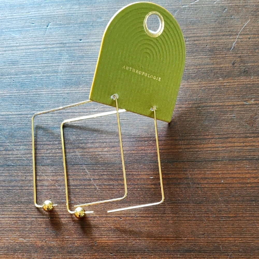 Anthropologie Gold Square Hoop Earrings